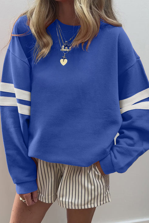 Varsity Double Stripe Drop Shoulder Oversized Crewneck Sweatshirt